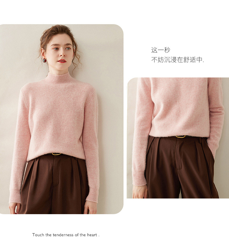 Semi-high-neck cashmere sweater for women, thick solid color, versatile, loose, slimming, soft and skin-friendly, autumn and winter knitted base sweater pic 19
