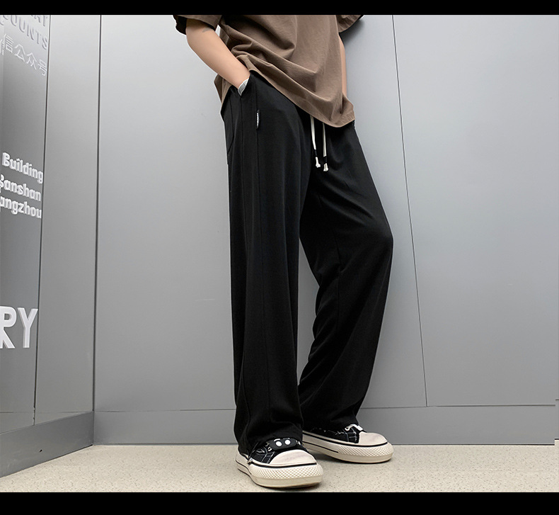 铜氨丝裤子男新款夏季冰丝垂感休闲裤宽松抽绳运动裤男士直筒长裤详情19