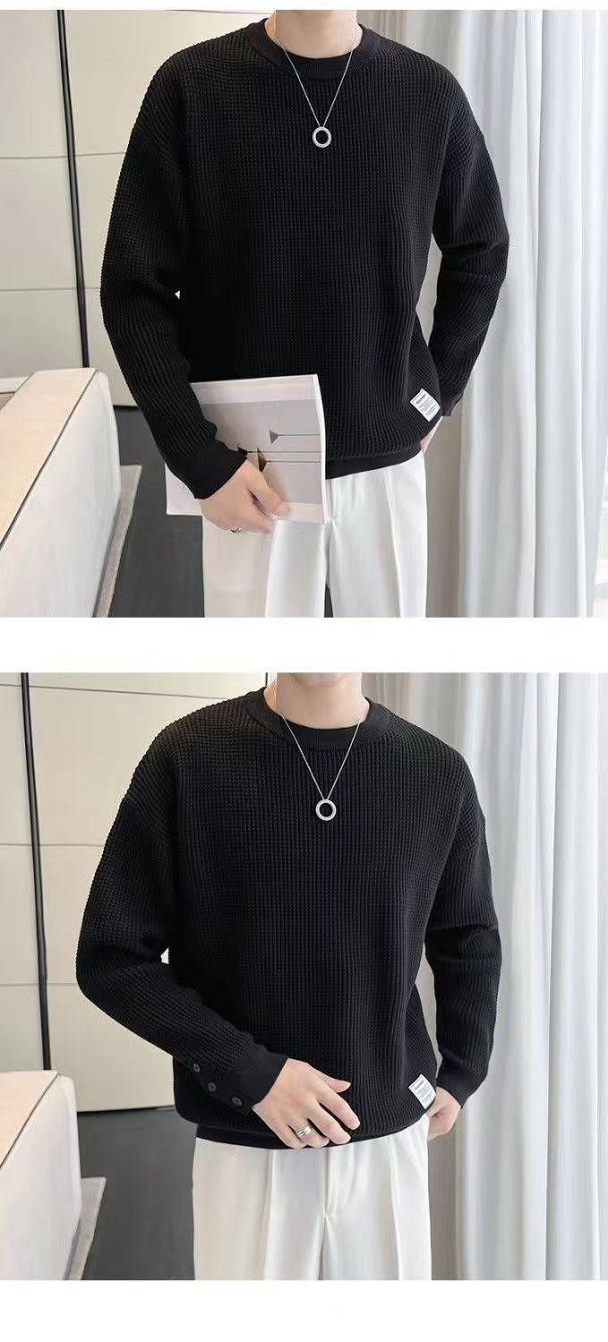 A beige laid-back style top for men, a high-end design for spring and autumn, a long-sleeved shirt from a trendy brand, paired with a round-neck base layer pic 2