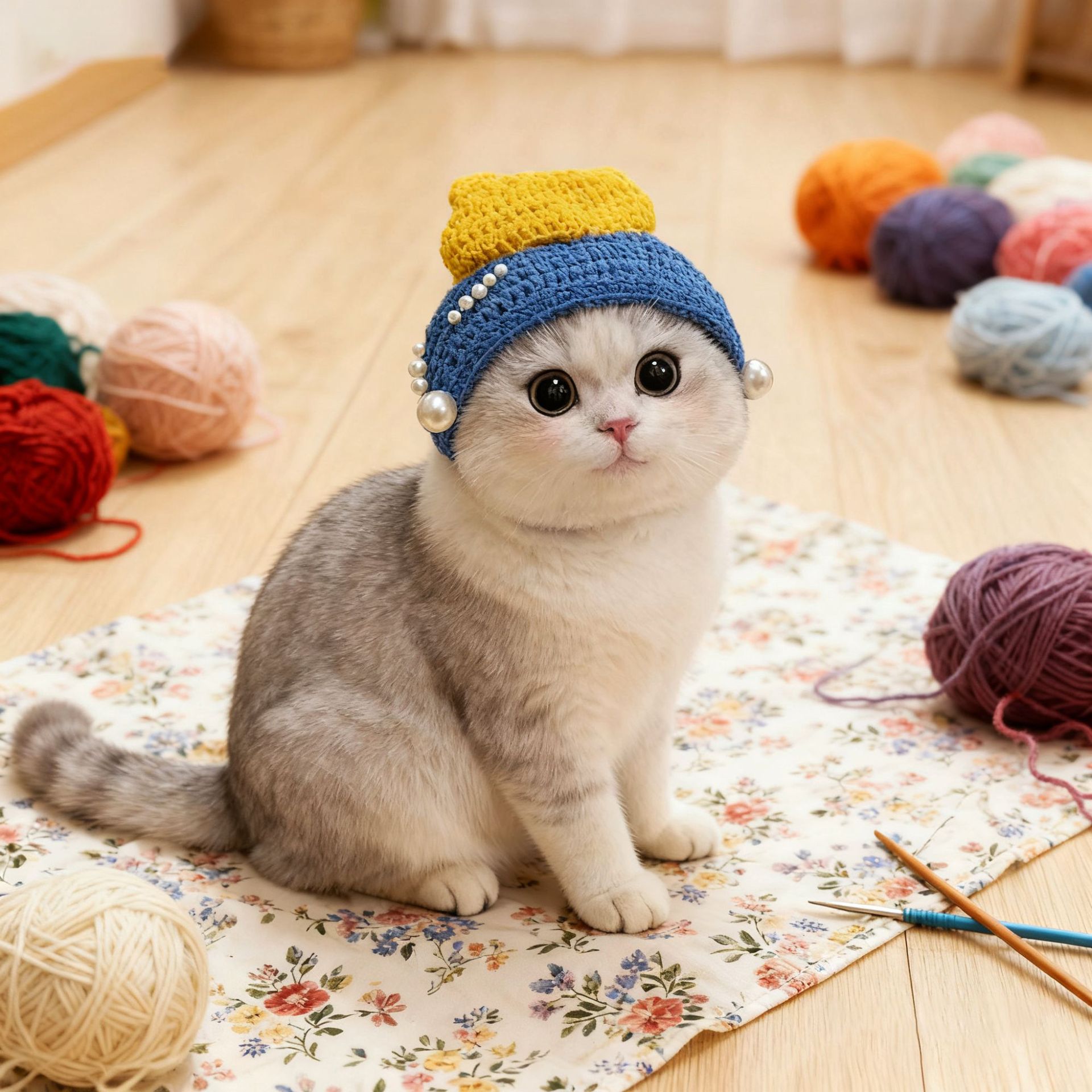 纯手工女仆喇叭花太阳帽宠物草帽变装帽猫咪帽子英短可爱呆萌详情3