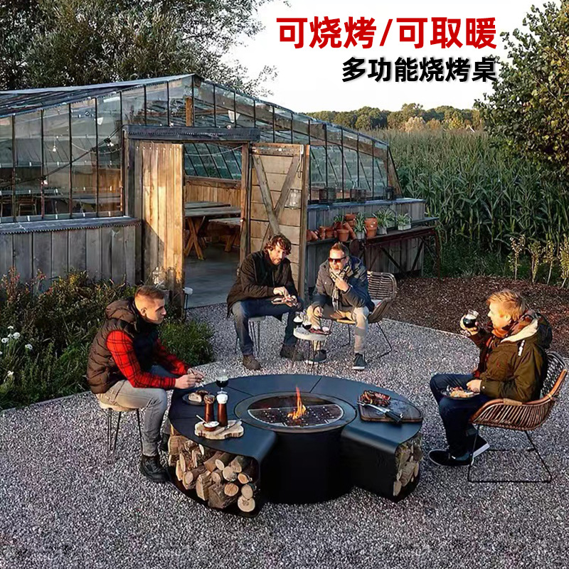 户外燃木柴壁炉欧式民宿家具聚餐庭院篝火盆花园烧烤桌取暖烤火炉详情1