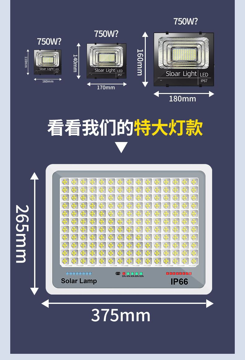 新款太阳能照明灯家用室内外防水投光灯天黑自动亮太阳能路灯批发详情7