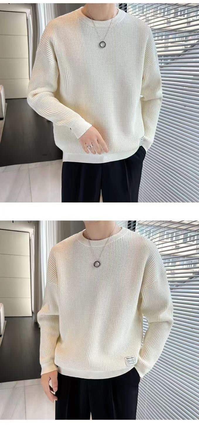 A beige laid-back style top for men, a high-end design for spring and autumn, a long-sleeved shirt from a trendy brand, paired with a round-neck base layer pic 9