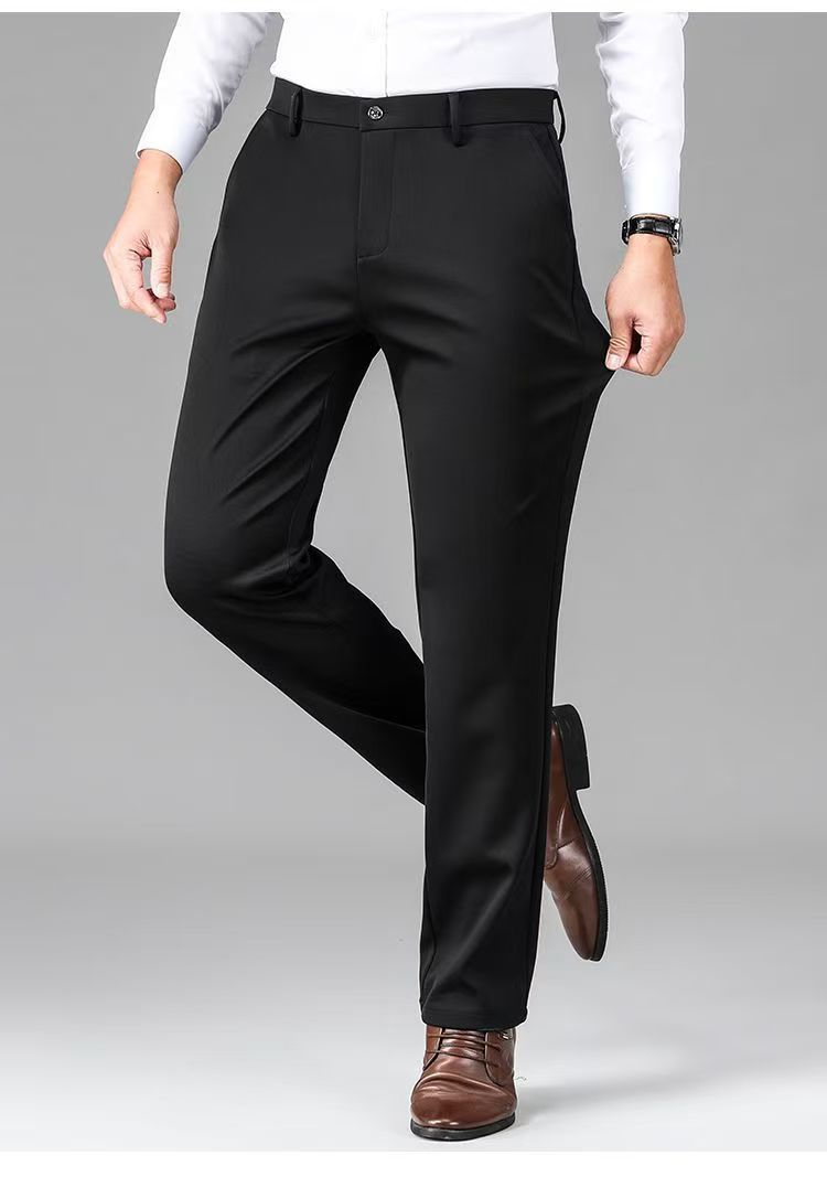 中老年男士春秋厚款免烫西装裤垂顺高弹力个性直筒垂感高档休闲裤详情15