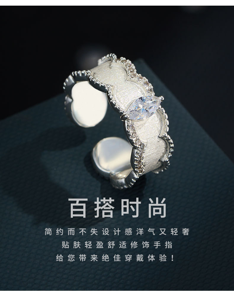 源头工厂复古重工宽版拉丝开口戒指铜合金真金电镀镶锆可调节指环详情11