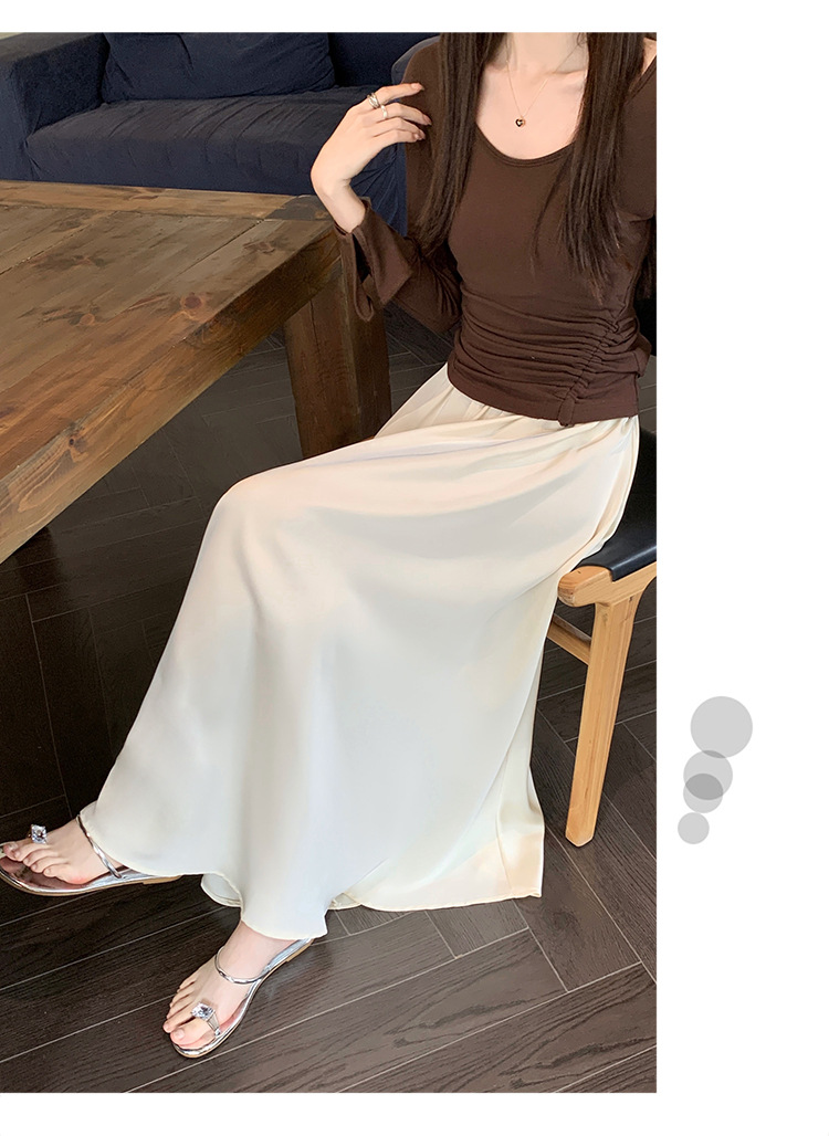 French acetate satin half skirt for women 2024 Spring/Summer pleated long skirt with elastic and tight waist, A-line large swing umbrella skirt pic 33