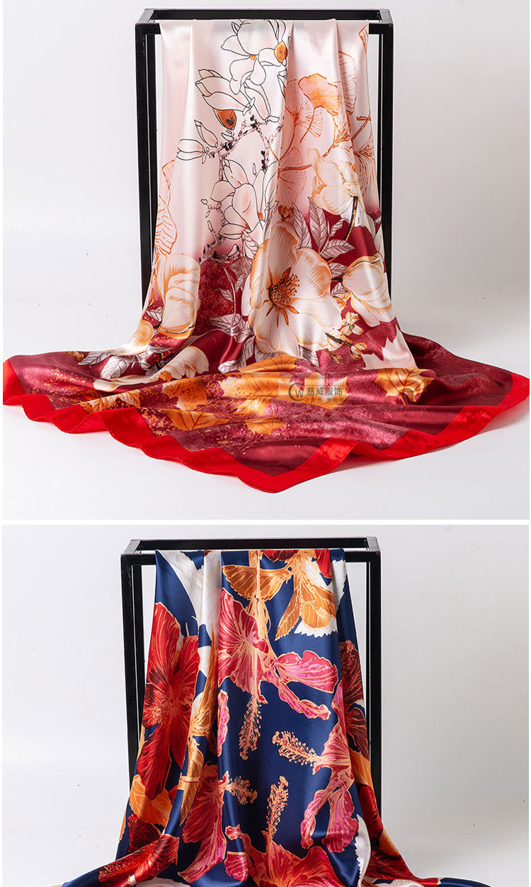 Chinese trend direct sales for overseas gift-giving, Chinese-style 90*90cm large square scarf, faux silk scarf, shawl, spring and autumn new style pic 9