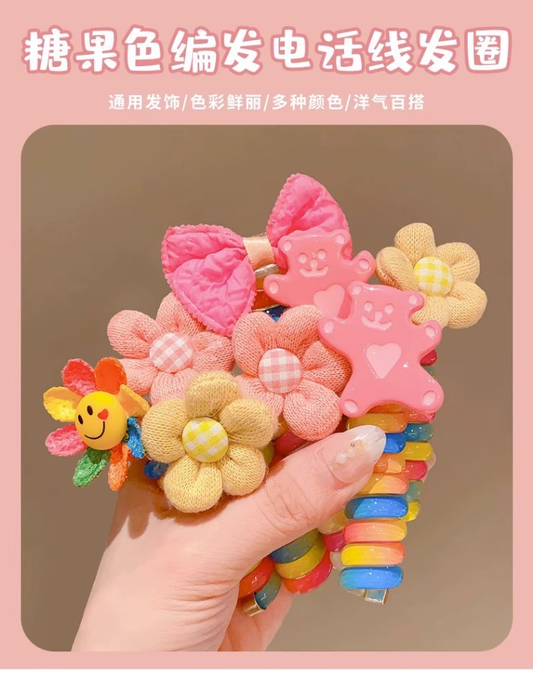 2024儿童新款卷卷电话线发圈女童高马尾小女孩网红爆款绳宝宝发绳详情1