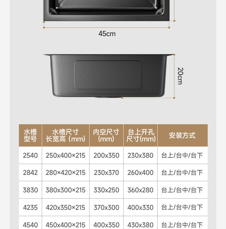 家韵纳米厨房手工小水槽单槽不锈钢洗菜盆台下盆迷你吧台岛台详情37