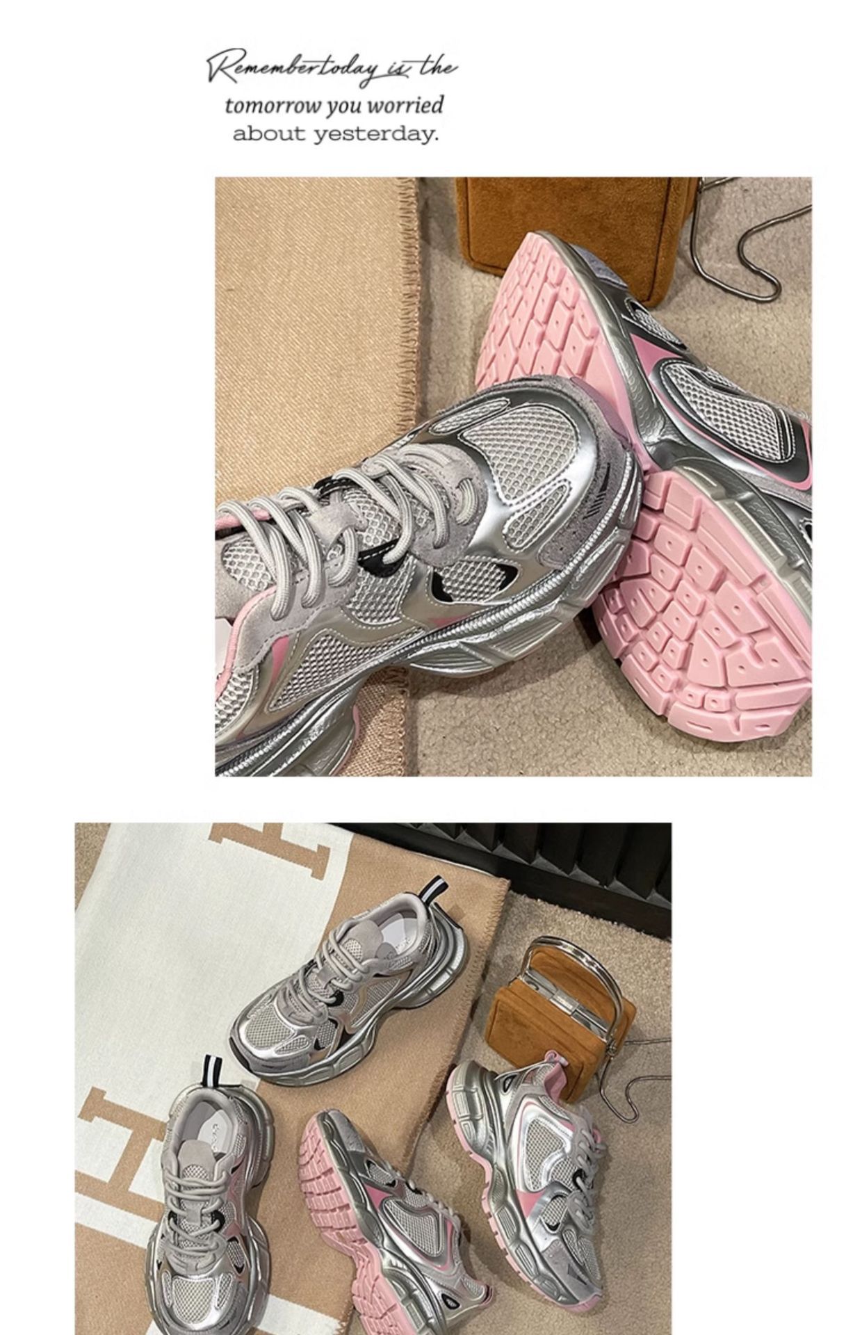 老爹鞋女2025春季新款厚底圆头网面休闲女鞋银色潮牌时尚运动鞋详情21