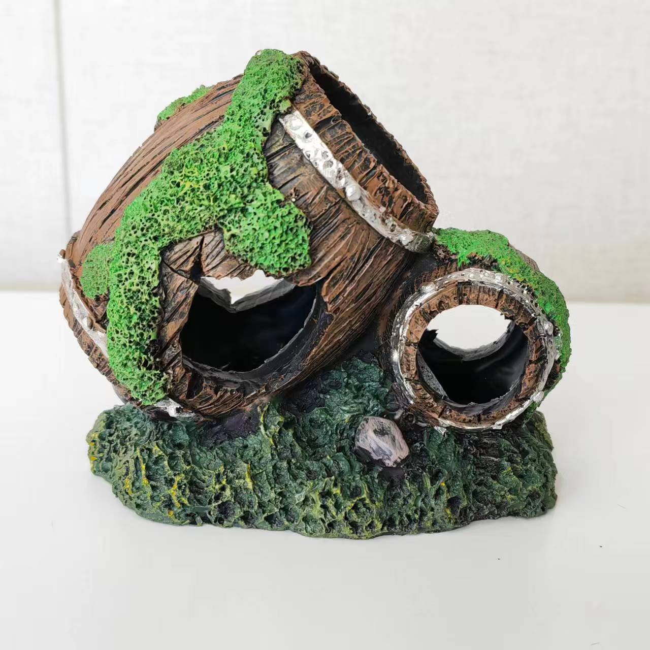 新款鱼缸装饰躲避洞穴水族箱摆设虾屋慈鲷虾窝躲藏屋空心仿真酒桶详情13