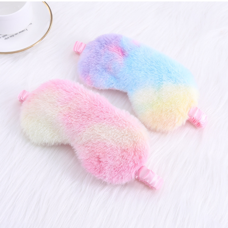 炫彩小兔毛可爱毛绒眼罩遮光睡眠眼罩彩虹印花可爱卡通眼罩现货详情23