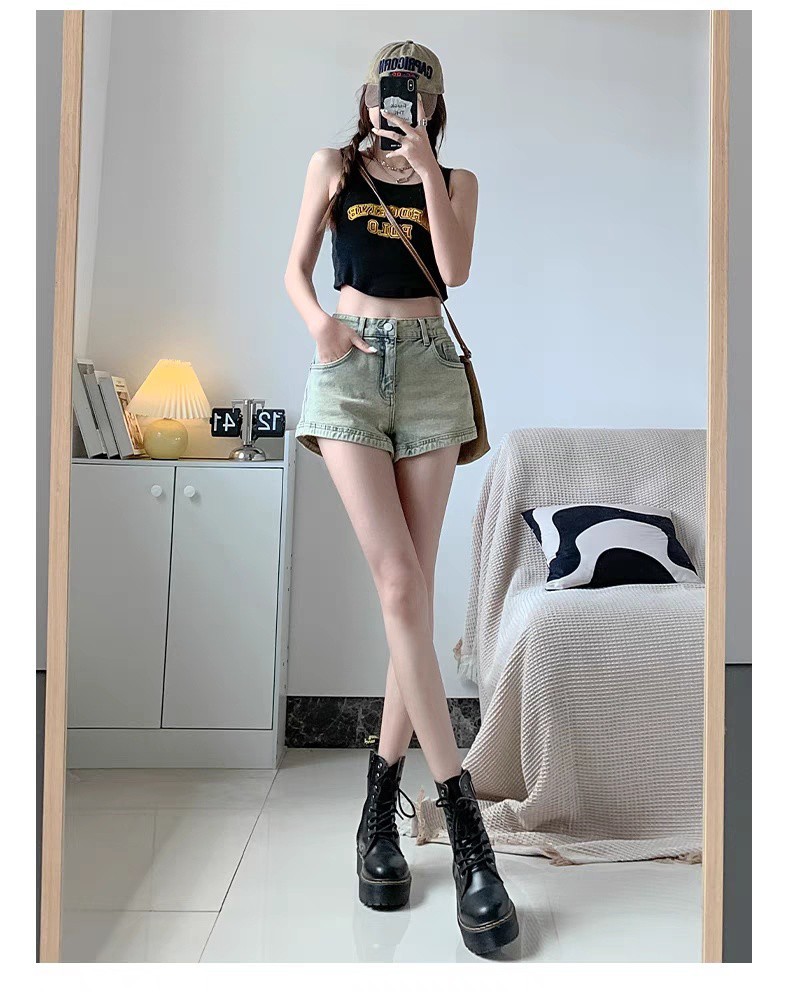 美式复古辣妹牛仔短裤女夏季薄款高腰弹力显瘦包臀a字超短热裤子详情8