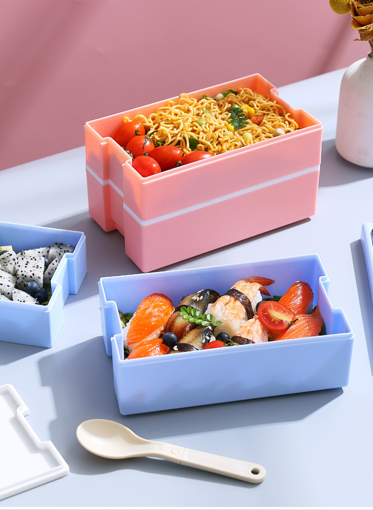 Japanese-style double-layer plastic lunch box, office worker lunch box, microwave oven sealed insulated lunch box, portable student lunch box pic 15