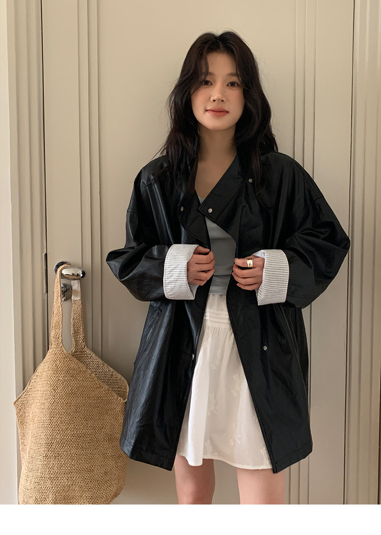 MOXI十三行女装2025春季新款皮衣外套女高级感中长款PU皮夹克外套详情25