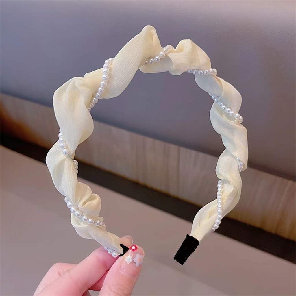 Pearl mesh hair band, Korean style, fresh and elegant headwear, retro and high-end, versatile headband, versatile wrapped hair accessory pic 2