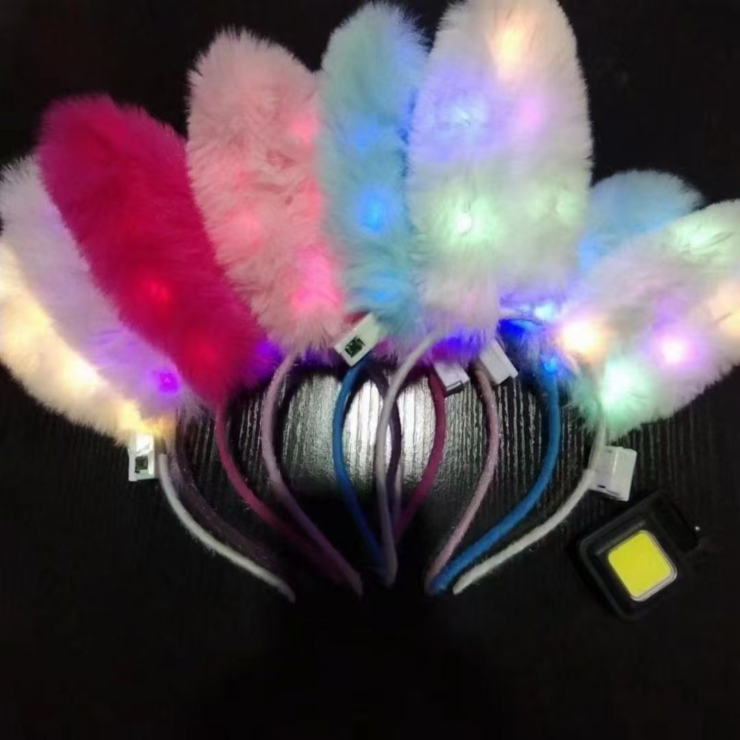 New 14-lamp Furry Rabbit Ear headband, plush rabbit ears · Sparkling Fairy headwear pic 2