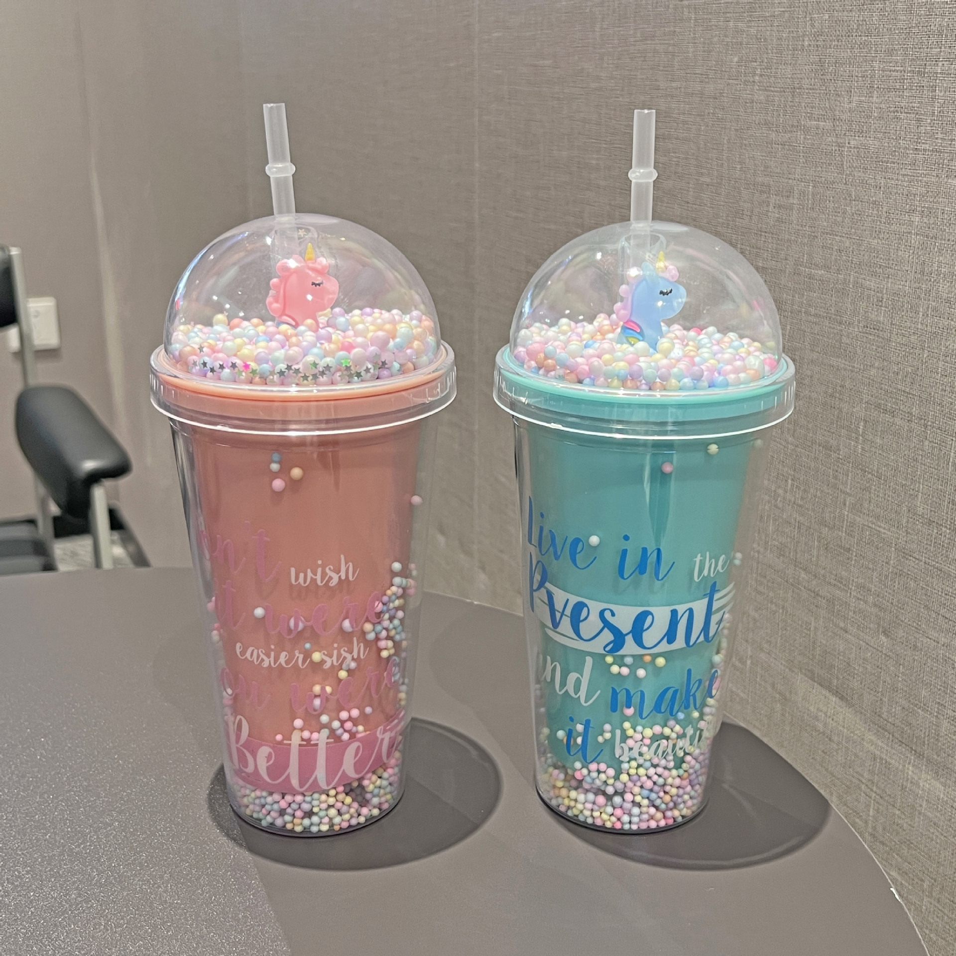 新款网红夏日碎冰杯双层塑料杯高颜值观景水杯批发情侣便携吸管杯详情4