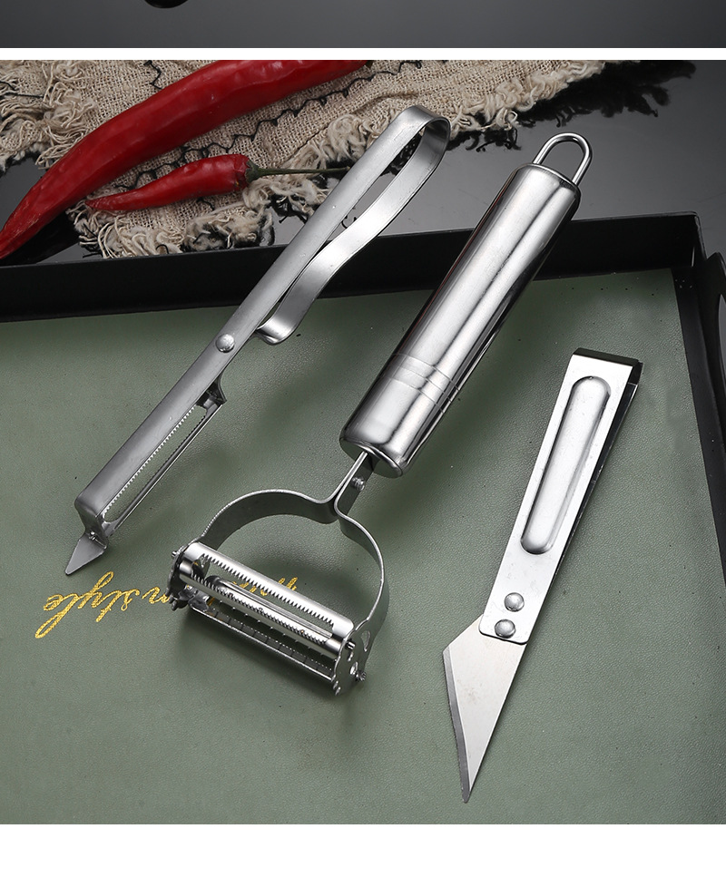 不锈钢削皮刀土豆削皮器刨套装三件套多功能厨房用品瓜果刮皮刀详情15