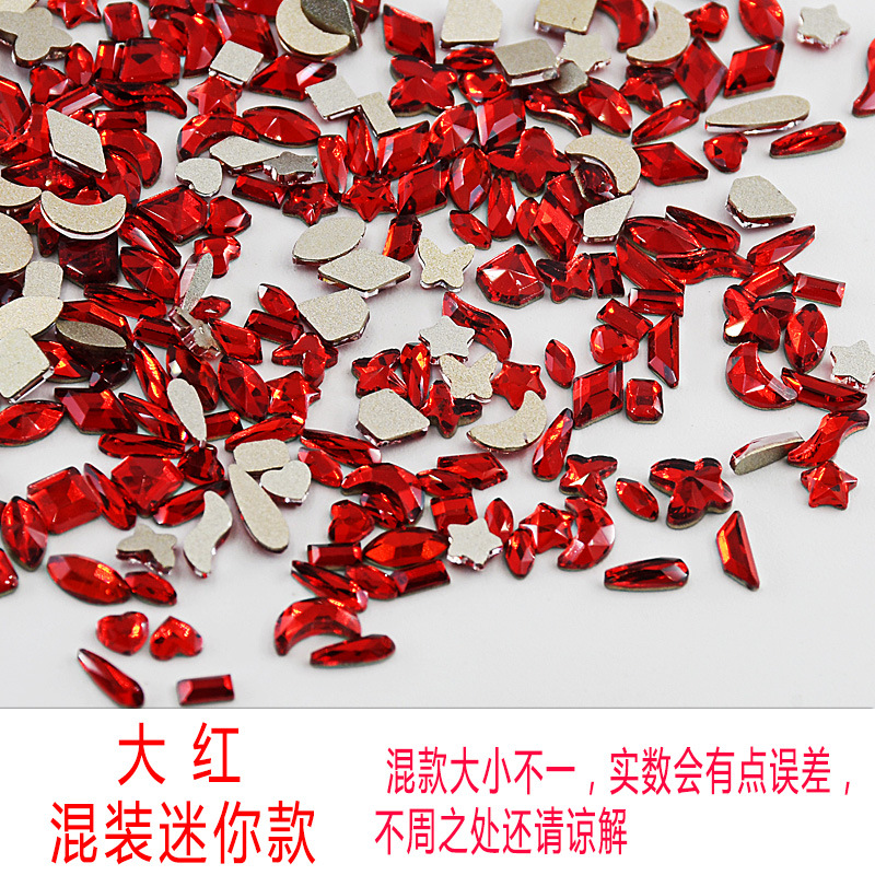 Mixed set of K9 glass super shiny mini irregular-shaped flat-bottomed diamond small white colored champagne nail drill nail accessories pic 11