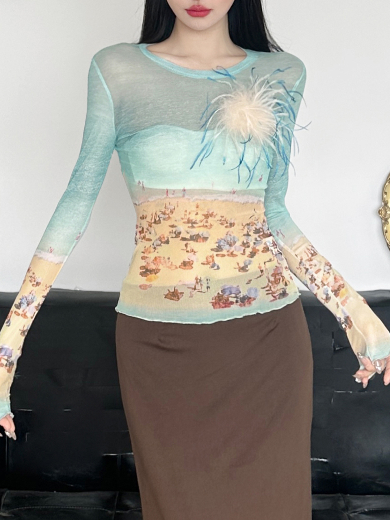 纯欲风复古棕色辣妹开叉包臀半身裙低腰一片式修身显瘦针织长裙详情11
