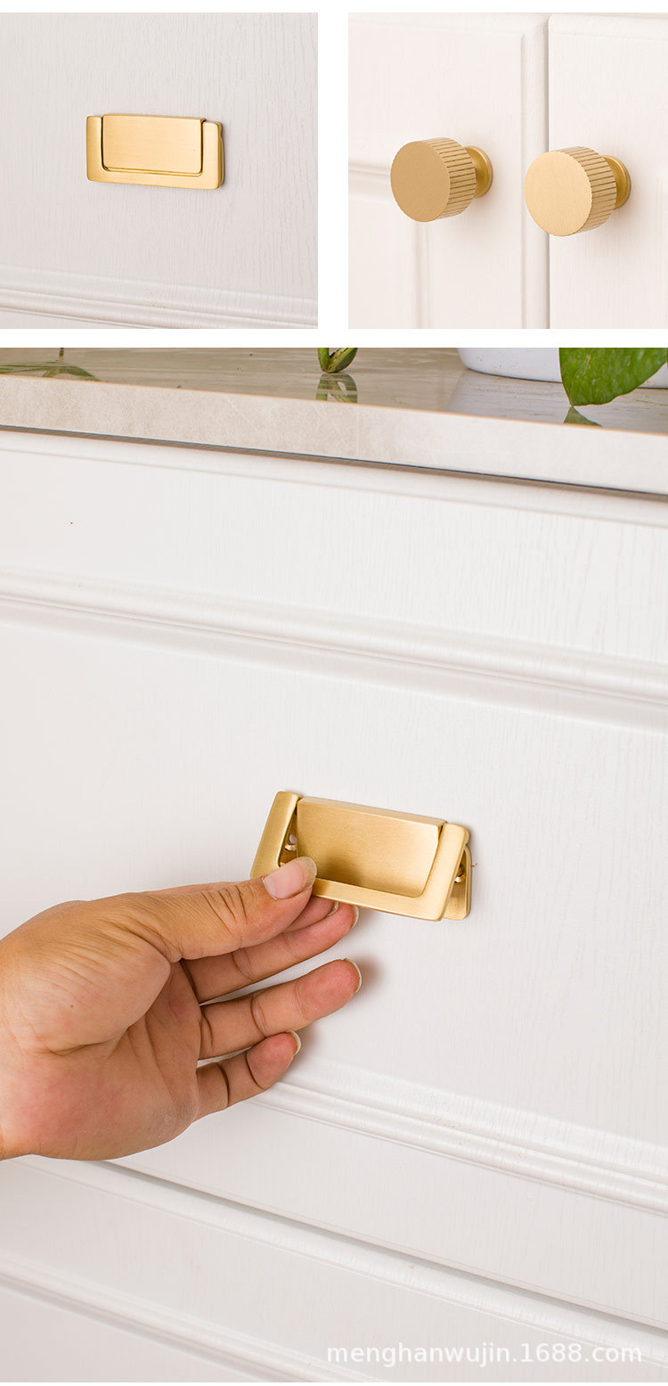 2022新款厂家直供现代简约黄铜门把手橱柜鞋柜衣柜柜门金色铜拉手详情30