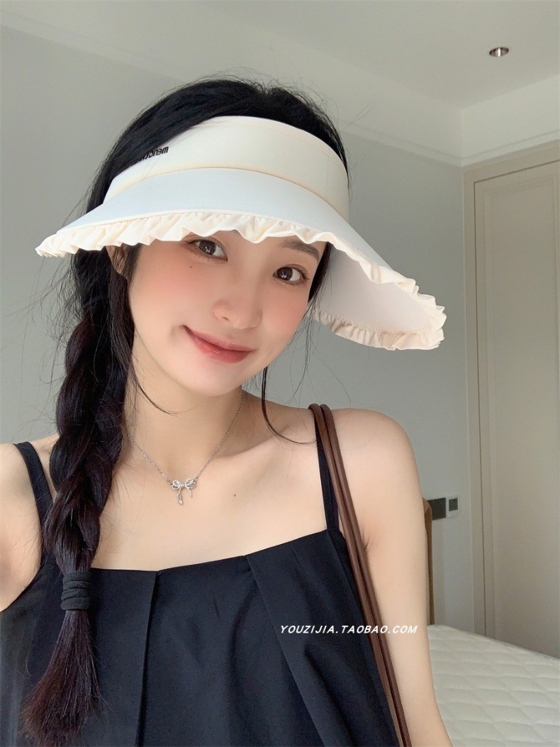 防晒帽女2024新款夏季户外冰丝大檐透气发箍式防紫外线遮阳空顶帽详情2