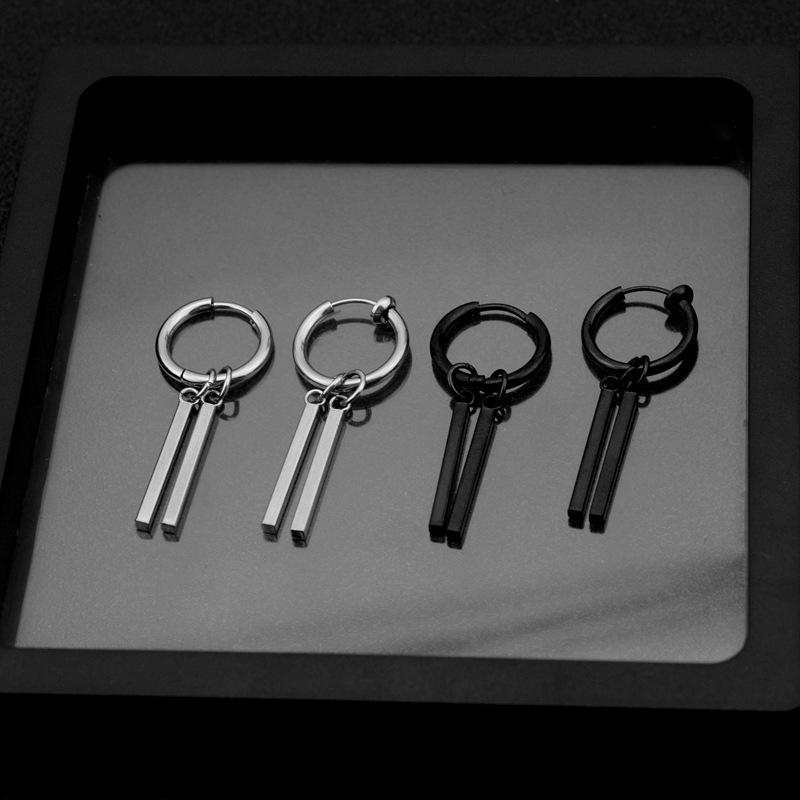 嘻哈朋克耳环男士耳钉不锈钢耳饰 防中性风ins无耳洞钛钢耳夹详情4