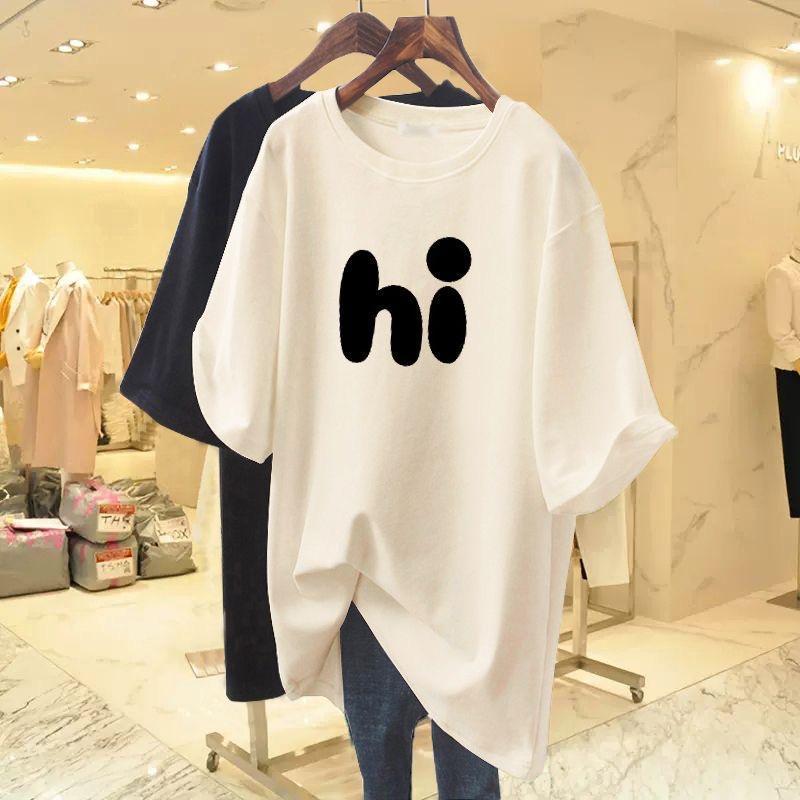 A new mid-length, loose and slimming American-style casual top for women in summer, weighing 300 pounds, made of pure cotton pic 6