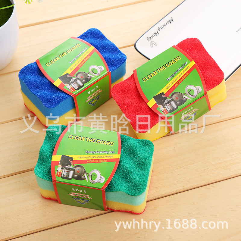 【 Chi Jia 】 Thickened double-sided sponge, diamond sand sponge block, kitchen cleaning, pot scrubbing, bowl scrubbing, water absorption and bubbling pic 1