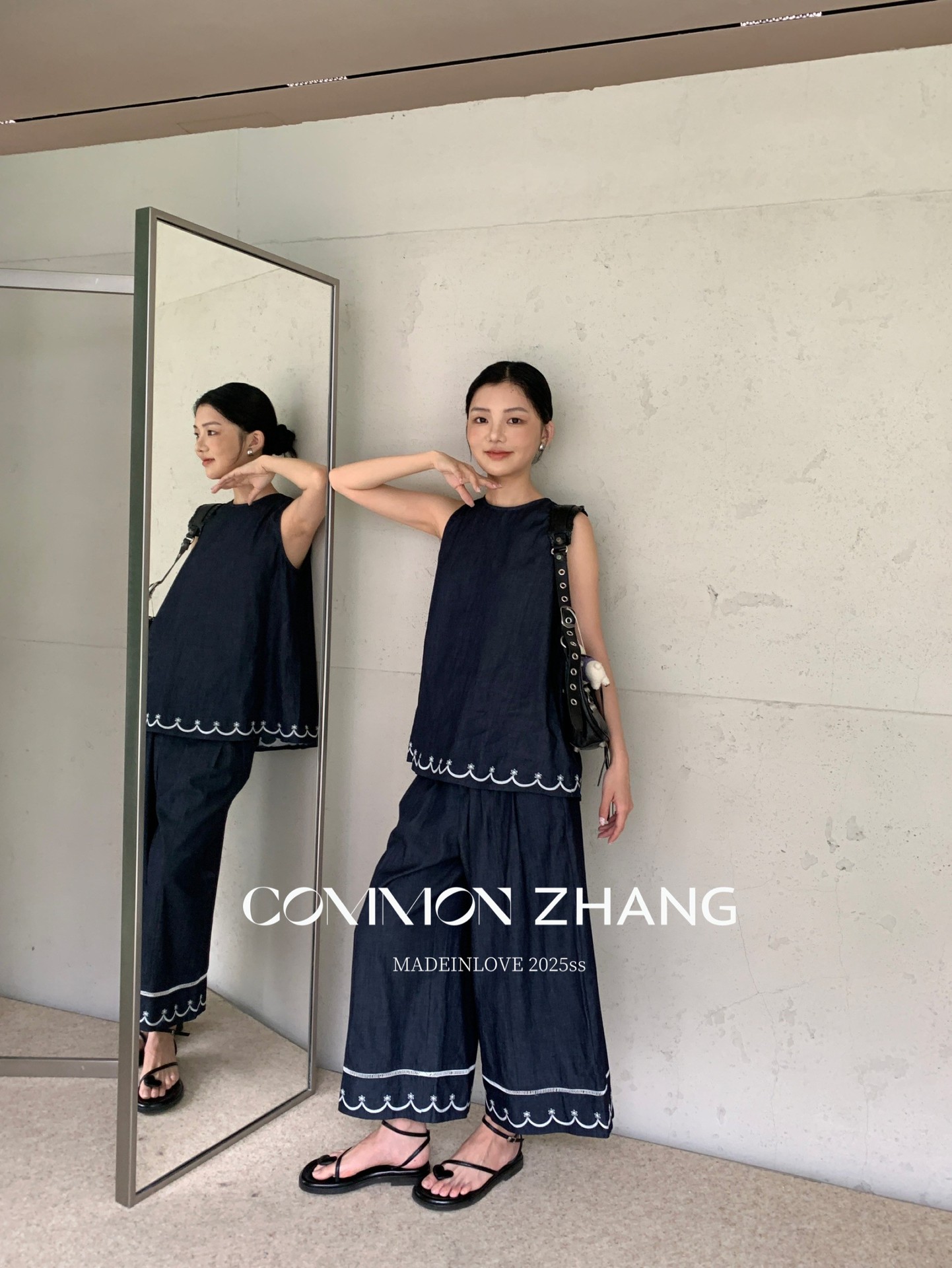 CZ ZHANG Summer Korean-style casual, laid-back, loose, versatile, embroidered textured round-neck denim vest for women, B24179 pic 19
