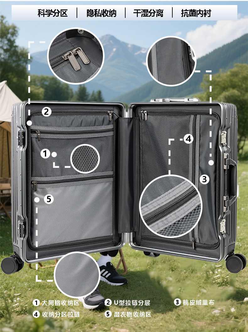 20-inch swivel wheel carry-on suitcase, 2025 new aluminum frame suitcase, TSA password lock, suitcase with handle pic 4