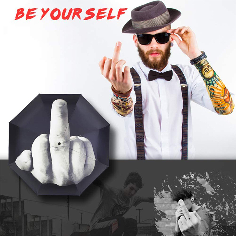 跨境亚马逊热销竖中指伞创意个性全自动三折伞搞怪鄙视学生折叠伞详情3