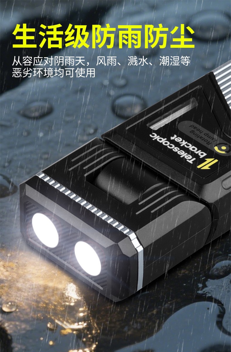 新款跨境户外露营180°旋转手持工作灯检修LED充电笔夹伸缩露营灯详情8