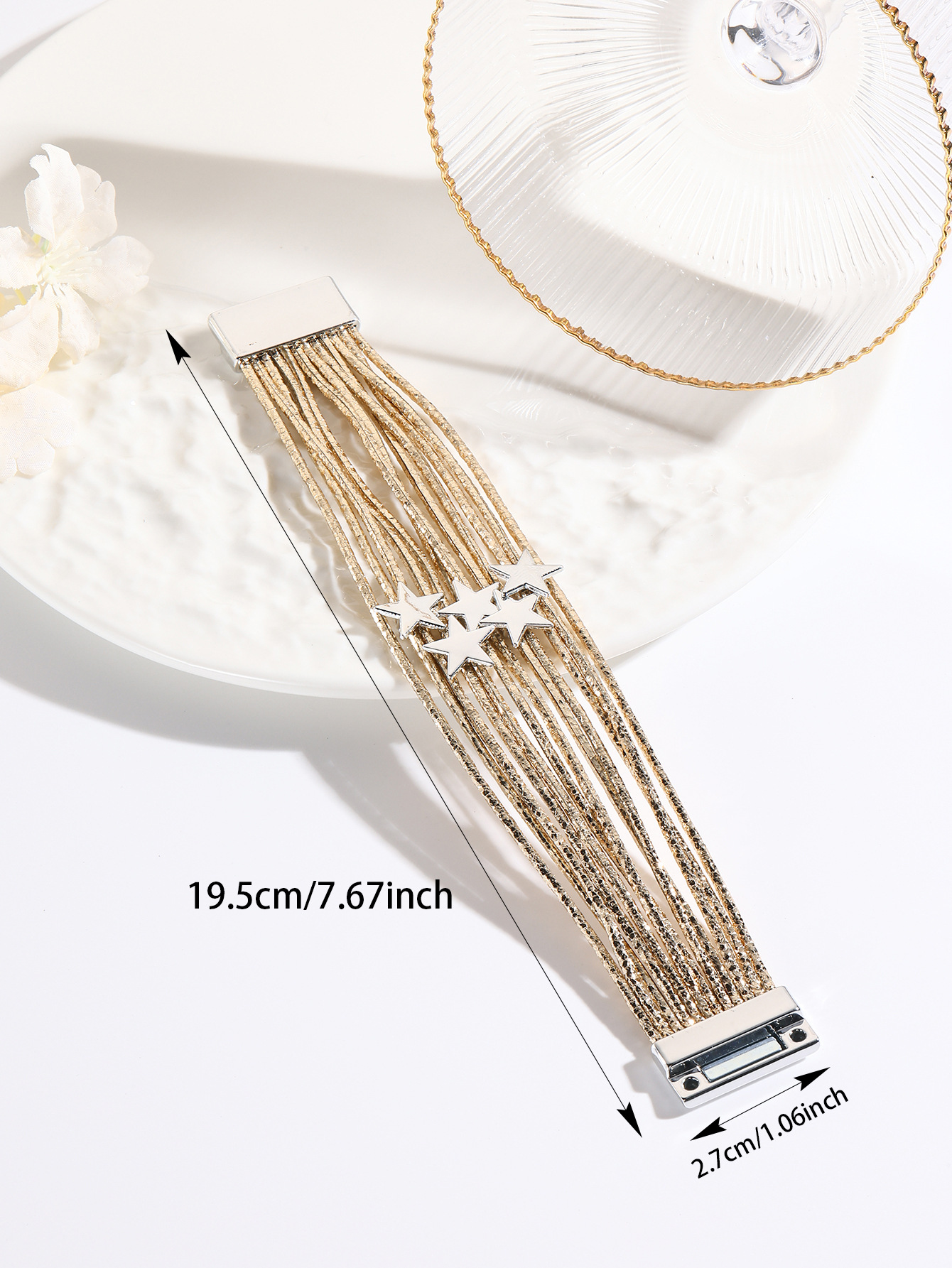 跨境欧美多层皮条手链设计女皮革手镯创意五角星配件磁吸手绳批发详情3