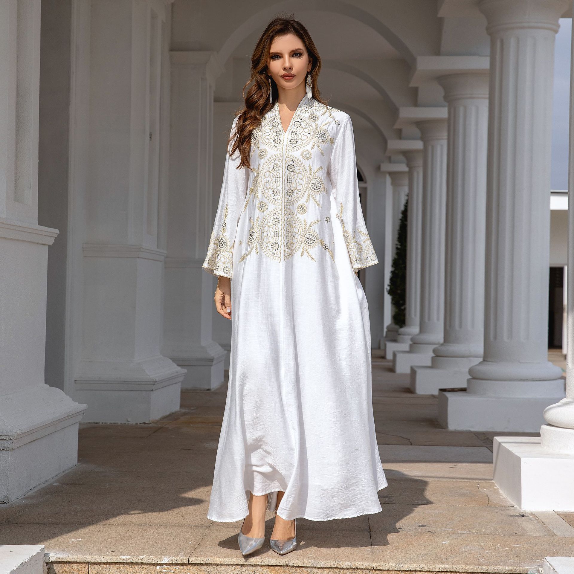 En stock europa y américa crossover musulmán mujer robe Medio Oriente dubai vestido abaya bordado robe grande vestido de noche pic 35