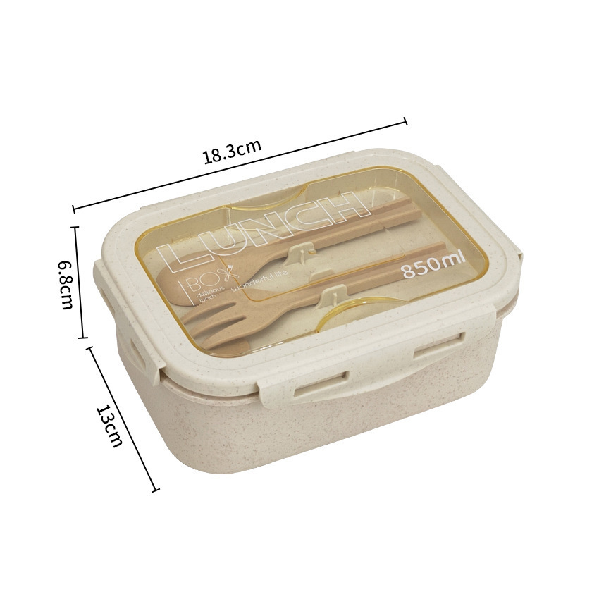 Wheat straw Japanese bento box, microwave-heated student lunch box, office worker plastic compartments fat-reducing salad lunch box pic 5