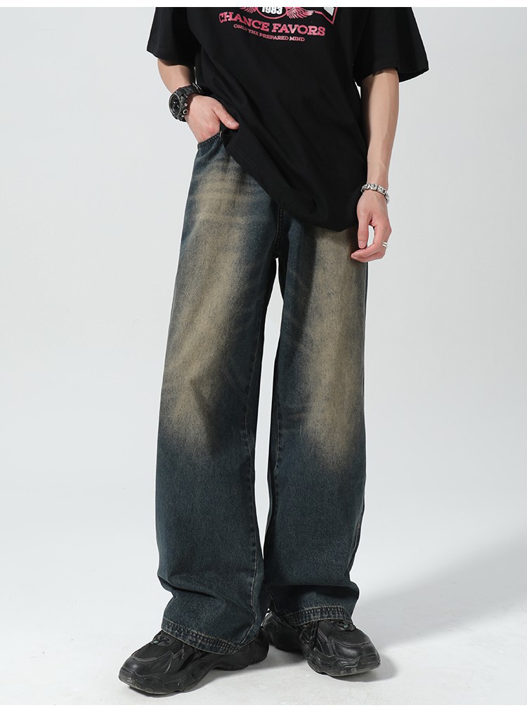 FUIV 韩版宽松直筒松紧腰牛仔裤现货批发外贸垂感百搭拖地阔腿裤详情6