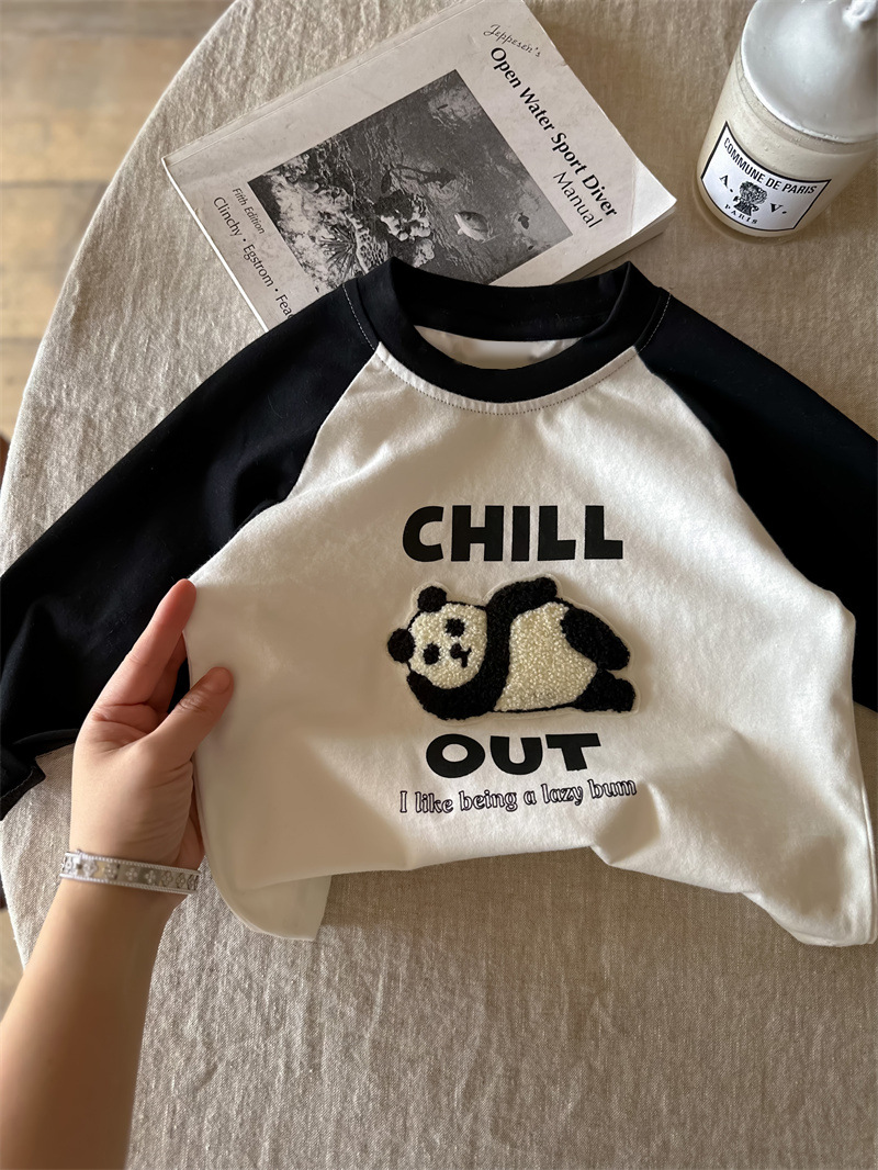 纯棉男女儿童t恤长袖上衣服2024刺绣植绒百搭中小童装打底衫春秋详情16