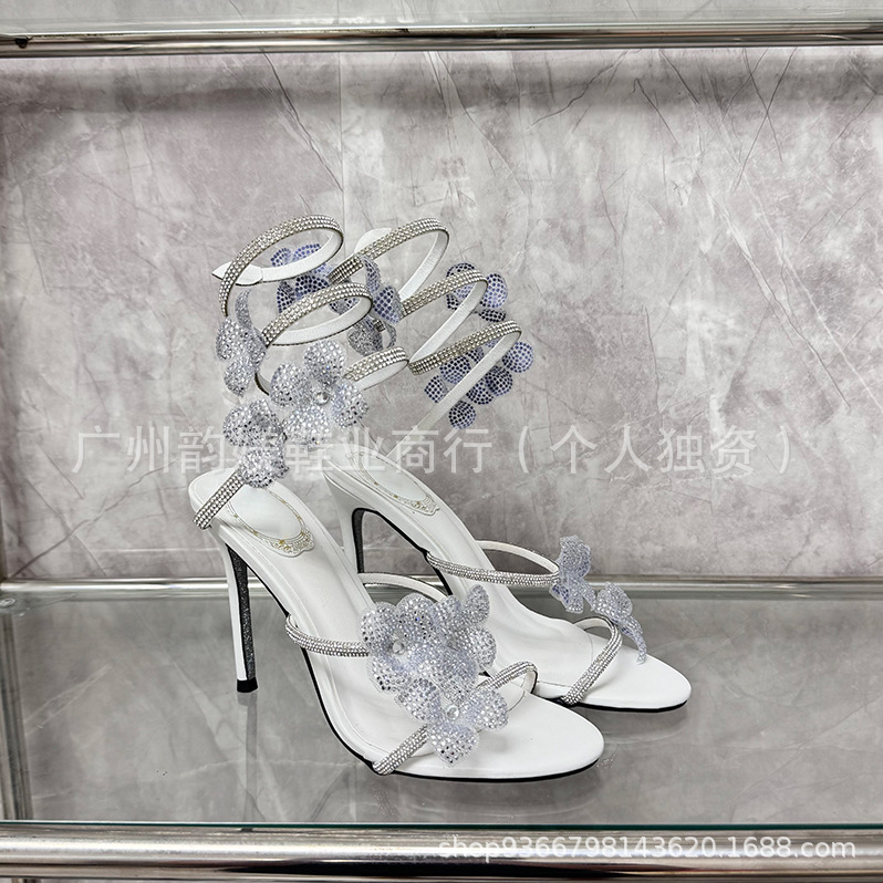 正确版现货R蛇环水钻高跟鞋欧美外贸细跟花朵蝴蝶欧美名媛婚鞋女详情17