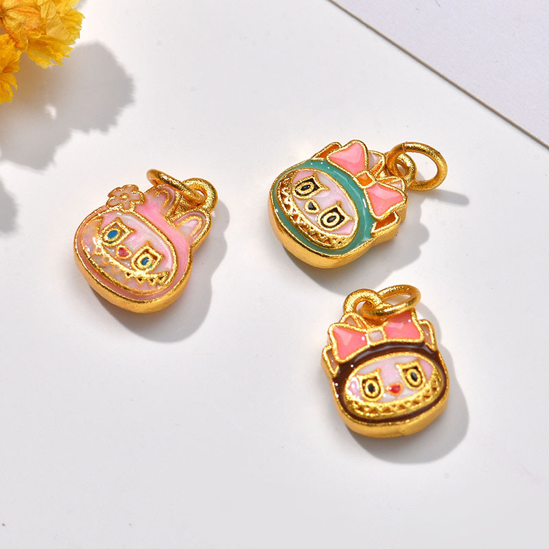 Wholesale of DIY handcrafted jewelry accessories for cute cartoon lion dance head through-hole bracelets and beads in sand gold color preservation pic 7
