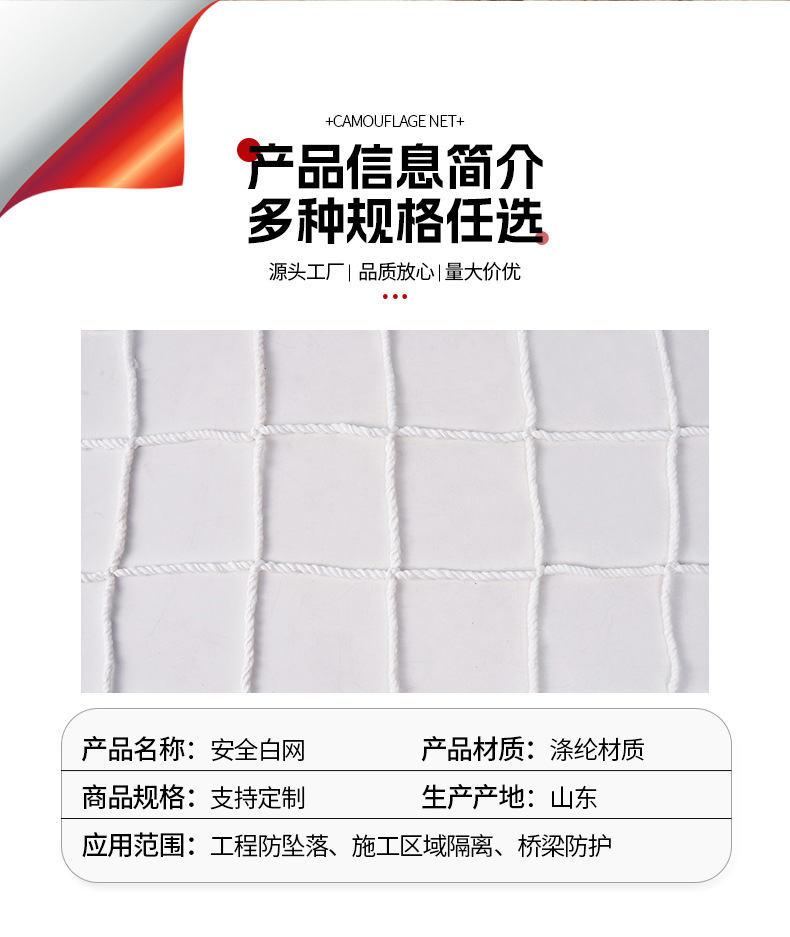 安全平网建筑工地阻燃防坠网白色围网尼龙绳楼梯阳台攀爬防护网详情5