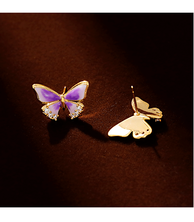 Hyacinth original design enamel drop glaze taro purple butterfly stud earrings ins Small, elegant, sweet and light luxury commuter earrings for women pic 6