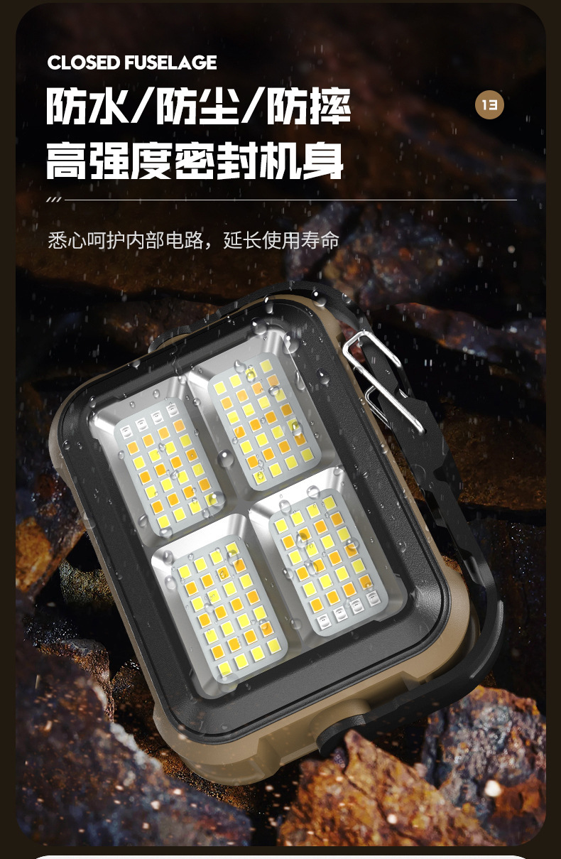 Cross-border new solar outdoor camping lighting tent lamp, rechargeable LED multi-functional magnetic work light pic 34