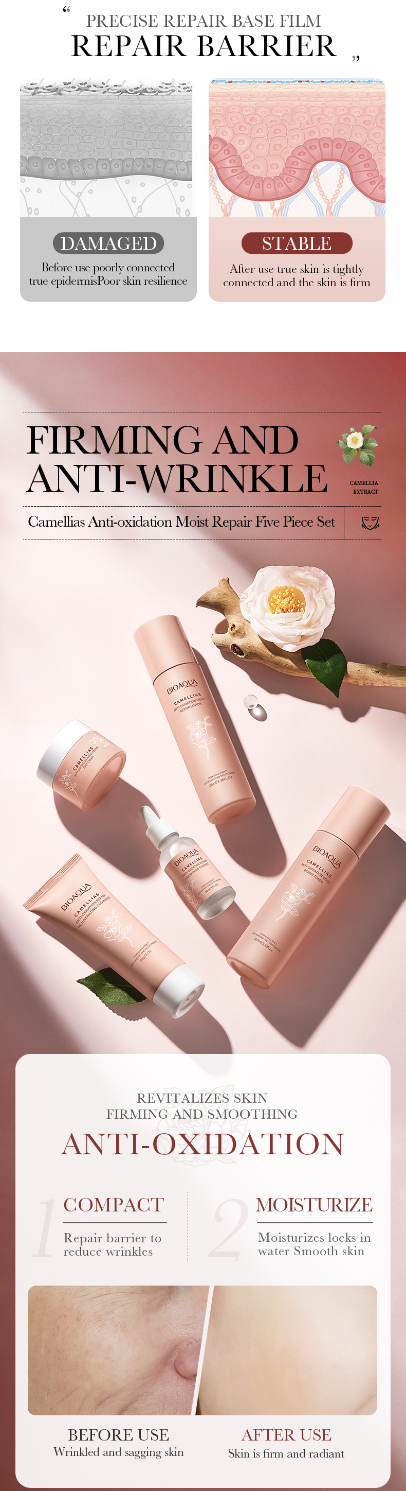 Cross-border export wholesale of all-English Camellia Five-piece set BIOAOUA Hydrating and Moisturizing Skin Care products Box pic 3