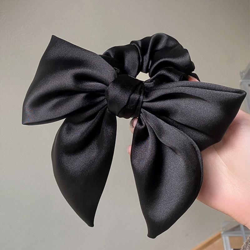 Elegant and high-end hair tie, black satin oversized bow hair band, sweet and charming high ponytail hair tie and headwear pic 1