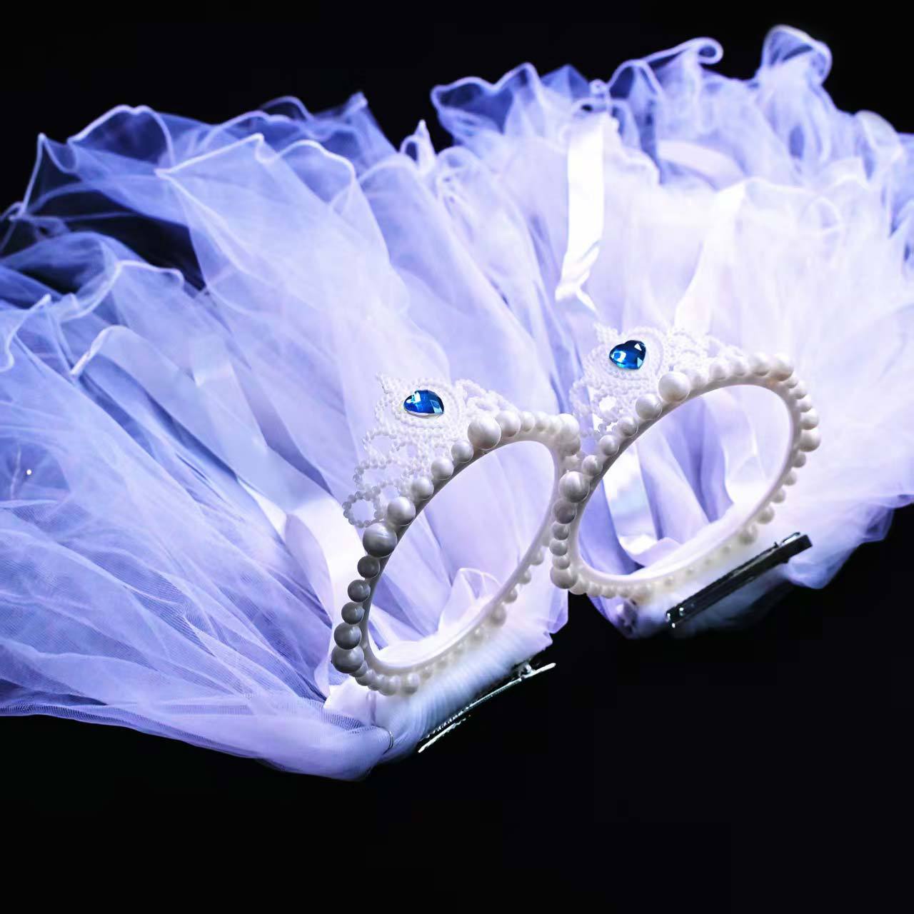 女童皇冠 蓝色王冠游乐园发饰 冰雪公主发光流苏珍珠头纱夜市热卖详情7