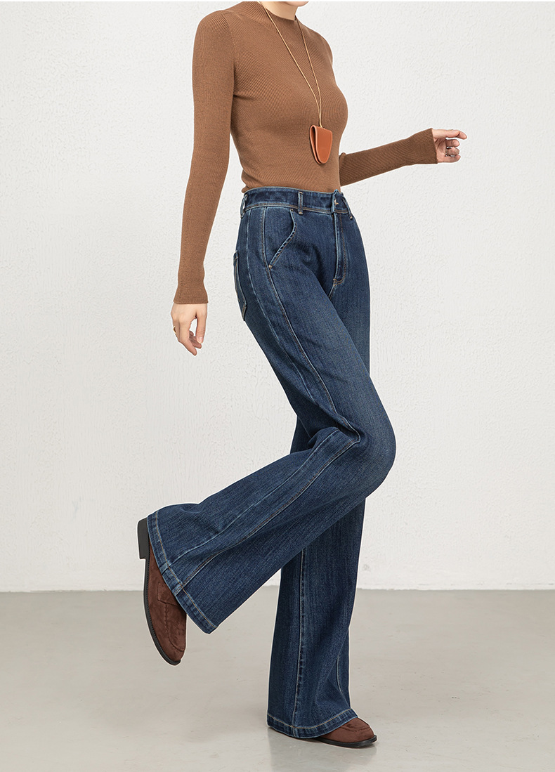 花千瓣高腰微喇牛仔裤女2025秋季新款四面弹宽松显瘦筒喇长裤8197详情30