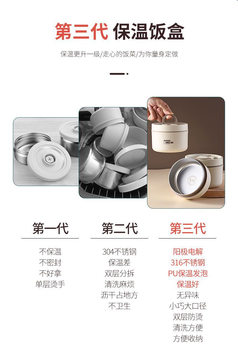 316 stainless steel insulated lunch box, leak-proof sealed insulated bucket, multi-layer lunch box for students to bring to work pic 5