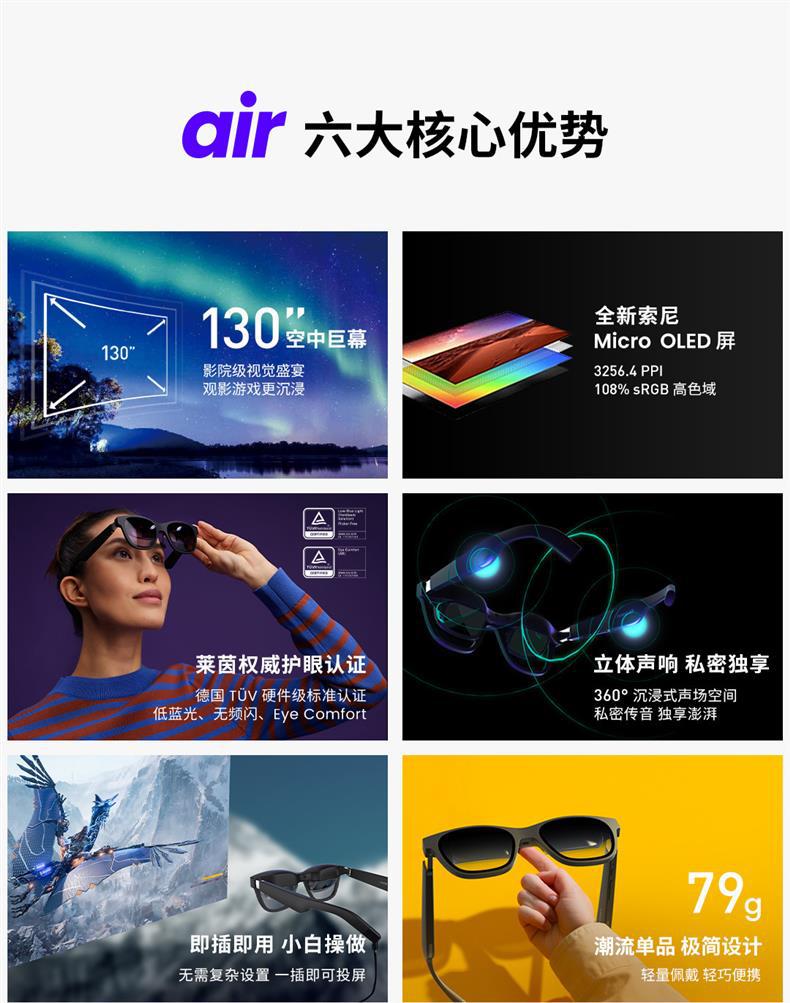 Xreal Air 智能眼镜非vr眼镜便携观影眼镜巨幕观影3D观影智能投影详情8